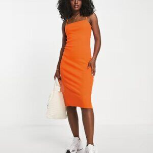 Neon Orange Ribbed Midi Dress – S (US 4)